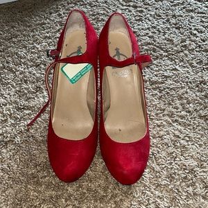 Red suede strap heels. Women’s size 8